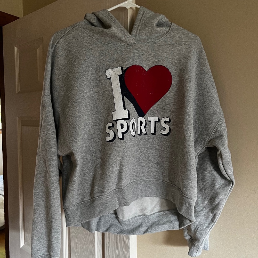 Gap Factory “I Love Sports” Cropped Hoodie Size Medium